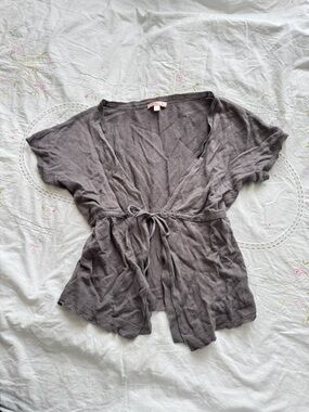 Lux Short Sleeve Tie-Waist Cardigan - Gray Size S